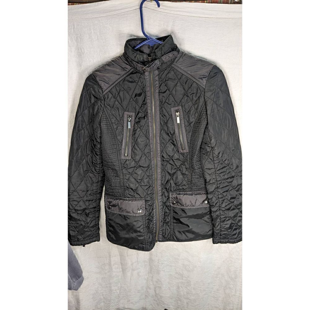 Banana Republic Quilted Moto Coat Jacket Belted Neck Ribbing XS
